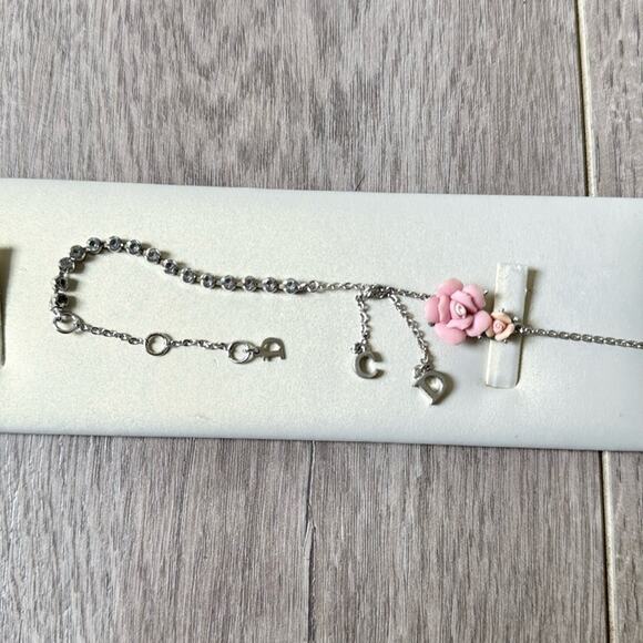 DIOR Pink Flower Silver Crystal Bracelet CD Charms Y2K with Box Authentic - Picture 6 of 8